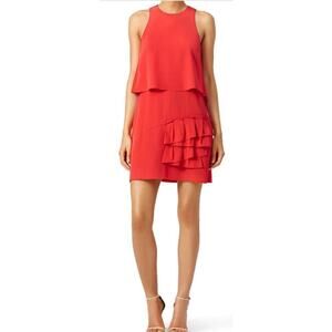 Tibi Womens Red Sophia Ruffle Dress Size 12 Silk Classic Formal Cocktail Party